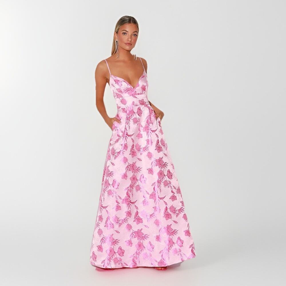 Lulu's Pink Floral Prom Dress